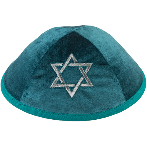 כיפה קטיפה "ארט-מן" עם ריקמה מגן דוד גודל 4 - ירוק