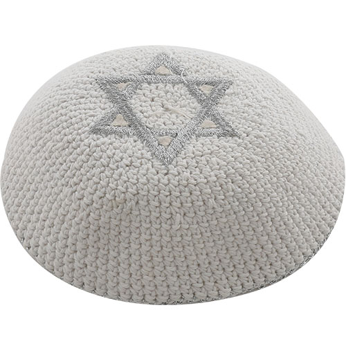 Knitted Kippah 16cm- Silver Star of David Embroidery