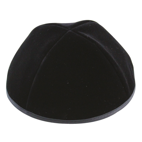 Velvet Plush Black Kippah 4 Parts, 24 cm Size 8 with Rim