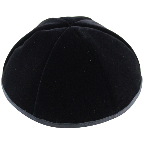 Velvet Plush Black Kippah 6 Parts, 23 cm Size 7 with Rim