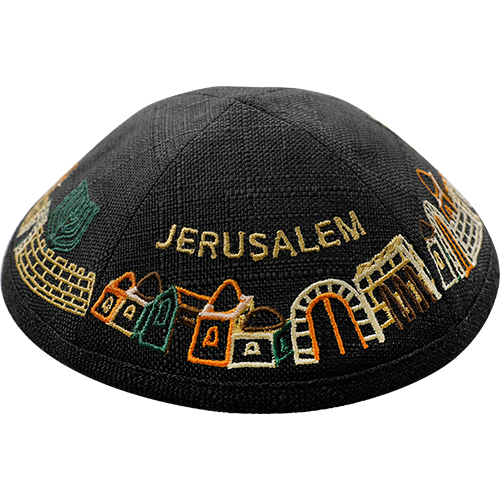 כיפה פשתן עם רקמה 19 ס״מ