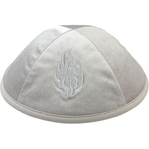 Velvet Kippah with Embroidery Size 4- Light Gray