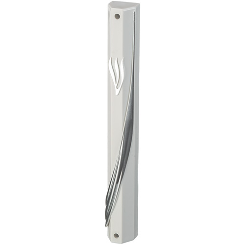 Plastic White Mezuzah with Rubber Cork 15 cm - Silver