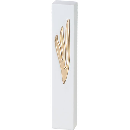 Polymer "Concrete" Mezuzah 12 cm, Stone - Like, White - Gold