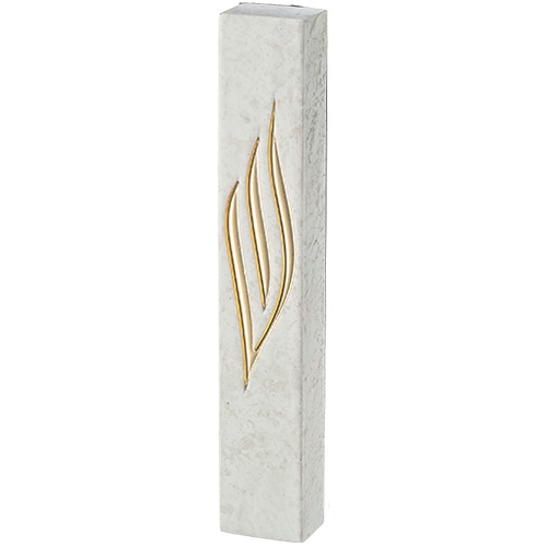 Concrete-like Polymer Mezuzah Golden Shin 12 cm - White, Glossy