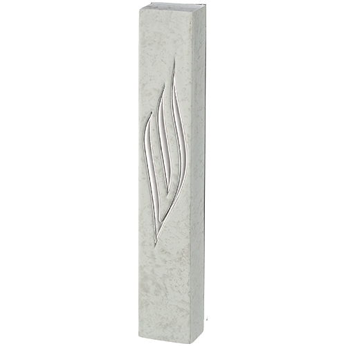 Concrete-like Polymer Mezuzah Silver Shin 20 cm - White, Glossy