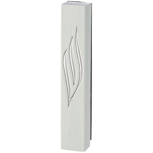 White Polymer Mezuzah Silver Shin 12 cm - Glossy