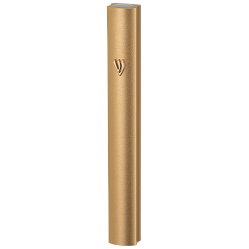 Aluminum Mezuzah with Metal Shin 12 cm- Gold