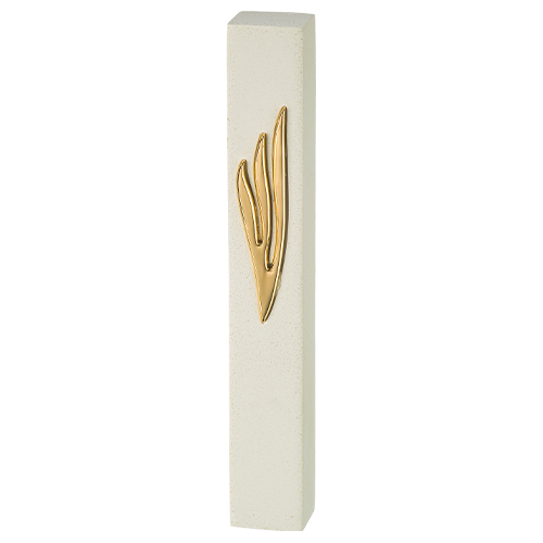 Concrete Polymer Mezuzah 12 cm, Stone - Like, White - Gold