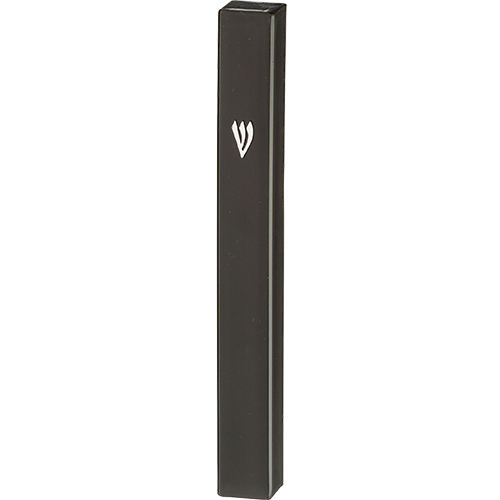 Black Plastic Mezuzah with Rubber Cork 15 cm - Silver