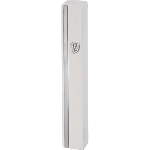 Concrete Polymer Mezuzah 15 cm, Stone - Like, White - Silver