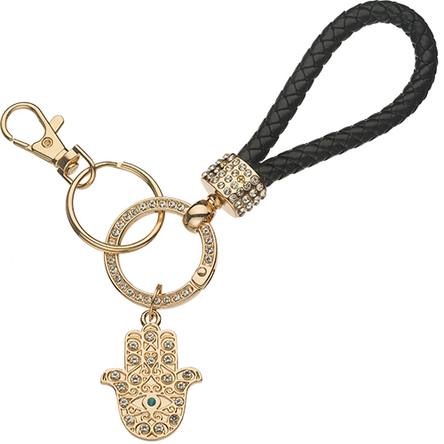 Metel Hamsa Keyholder with Stone Inlay - Gold