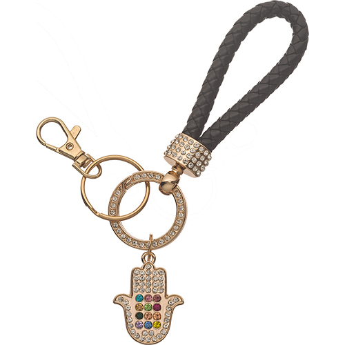 Metel Hamsa Keyholder with Stone Inlay - Gold