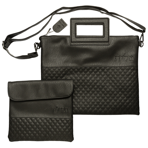 PU Leathere Fabric Talit & Tefilin Set 38*31 cm with Handles- Black