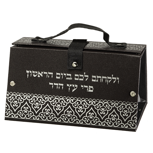 Faux Leather Etrog Box 11*19*13 with Silver Print