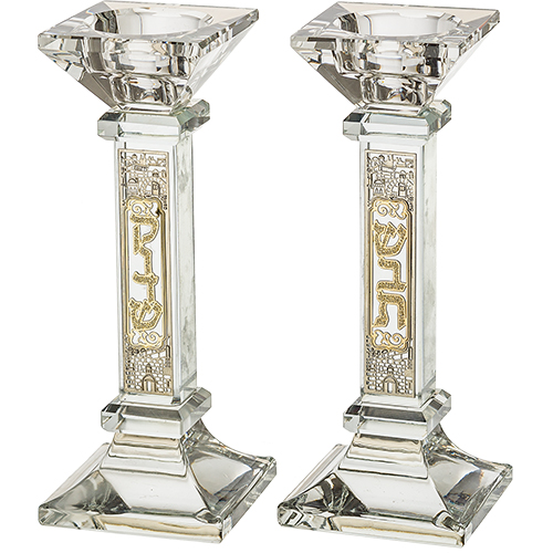 Crystal Candlesticks 16.5 cm with Metal Plaque