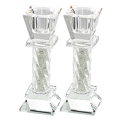 Elegant Crystal Candlesticks 11cm- with Decorative Stones