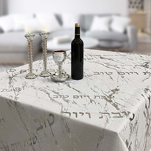 מפת שולחן מהודרת "שיש כסף" 140×280 ס״מ