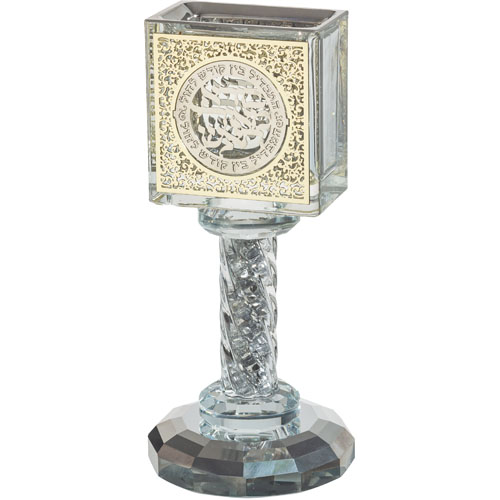 כלי לנר הבדלה מקריסטל עם פלקטה "ירושלים" 13 ס״מ