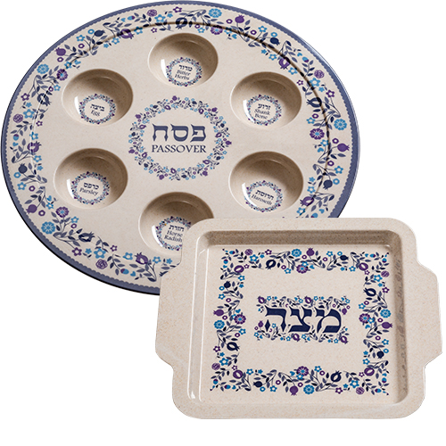 Bamboo Passover and Matzah Plates- Flowers