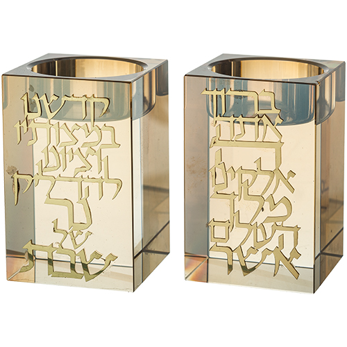 Crystal Candlesticks 8 cm with Metal Plaque