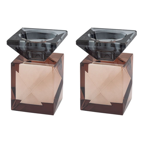 Pair of Crystal Elegant Candlesticks 9 cm - Rose Gold, Dark Blue