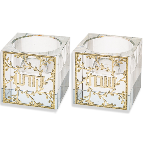 Crystal Candlesticks 5 cm with Metal Plaque- Leaves