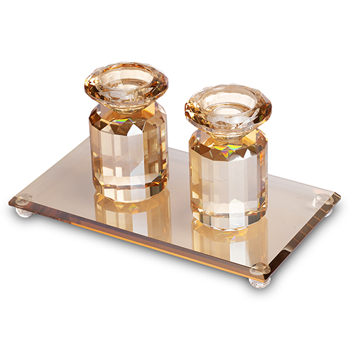 Crystal Candlesticks with Crystal Tray 23*13cm - Gold