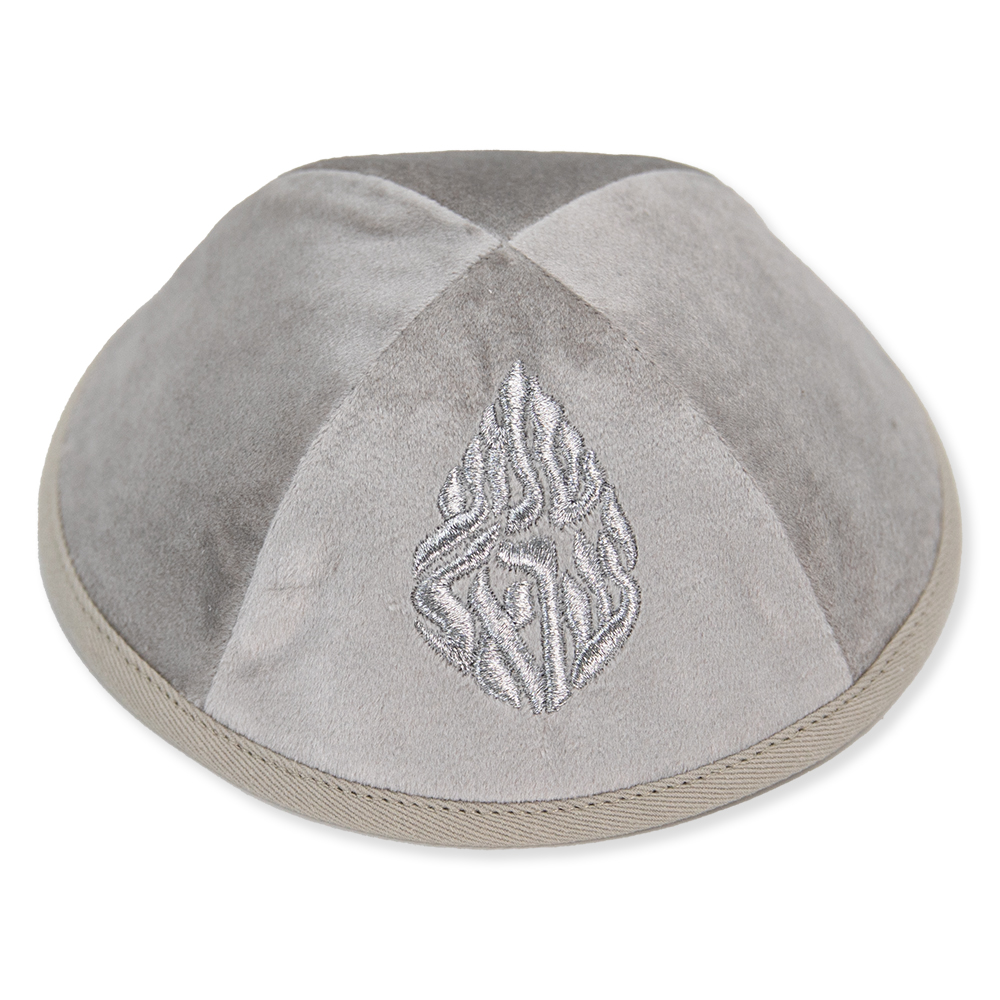Velvet Kippah "Art-man" with Embroidery Size 3 - Beige