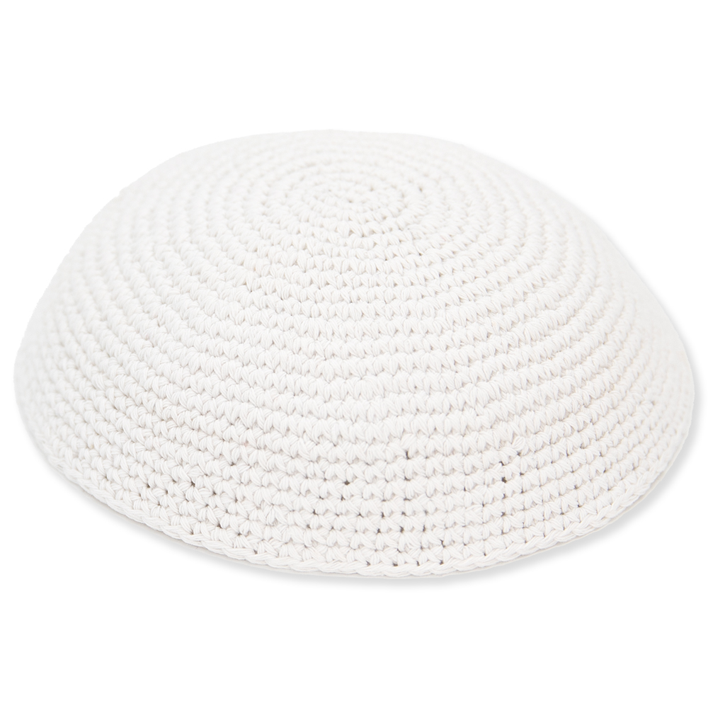 Knitted Kippah 17 cm- Plain White - 12 pcs