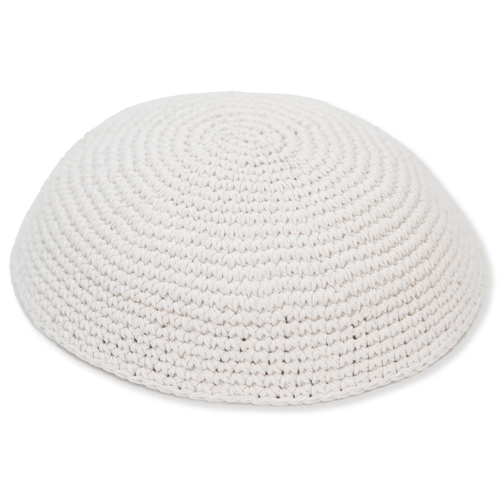 Knitted Kippah 18 cm- Plain White - 12 pcs