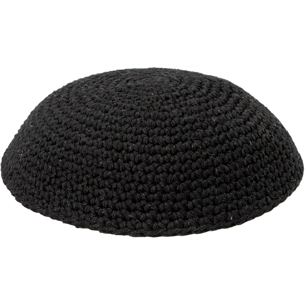Knitted Kippah 17 cm- Plain Black - 12 pcs