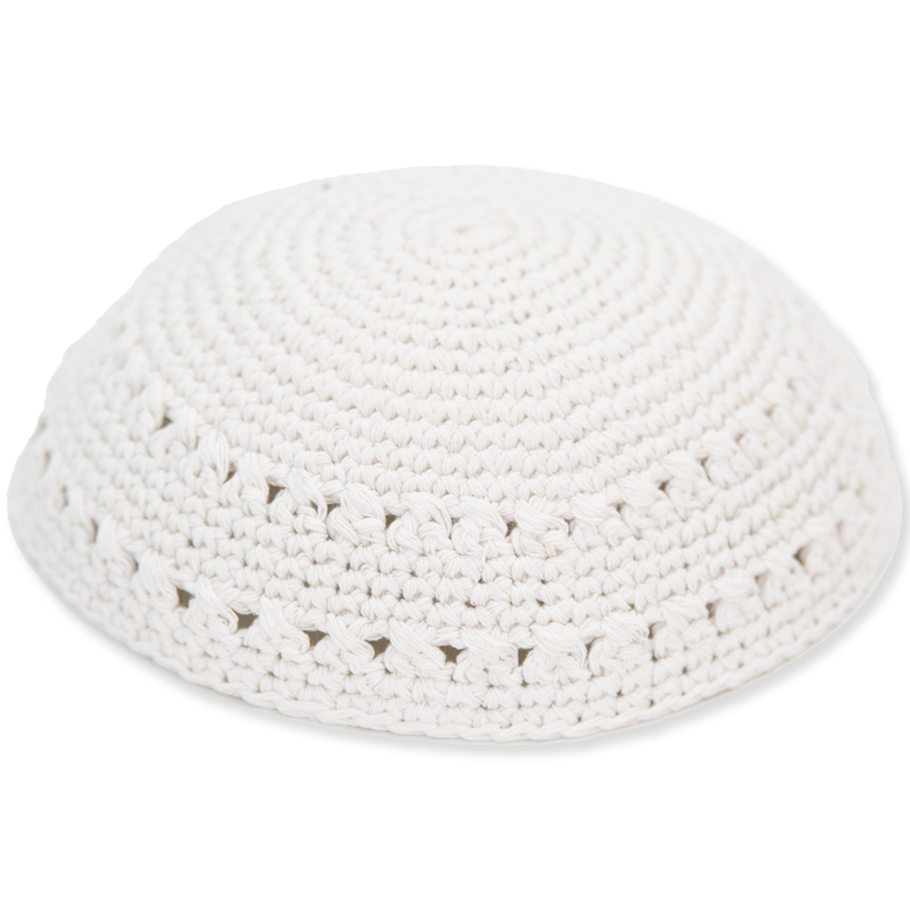 Knitted Kippah 17 cm- White with Holes - 12 pcs