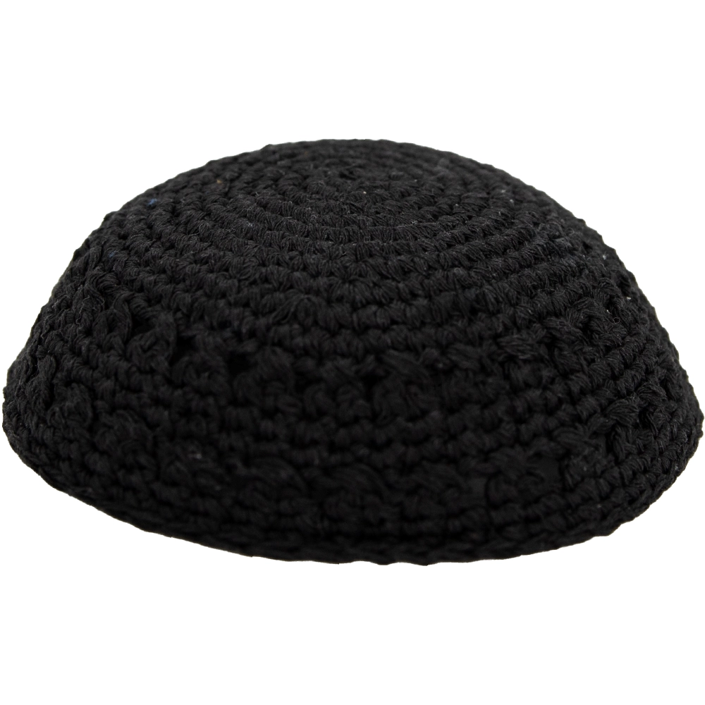 Knitted Kippah 19 cm- Black with Holes - 12 pcs