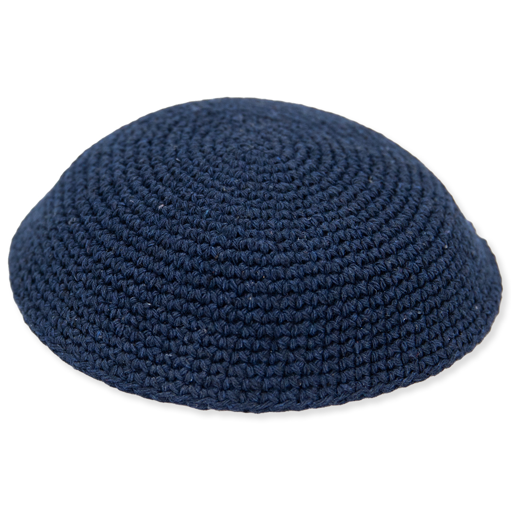 Knitted Kippah 17 cm- Plain Dark Blue - 12 pcs