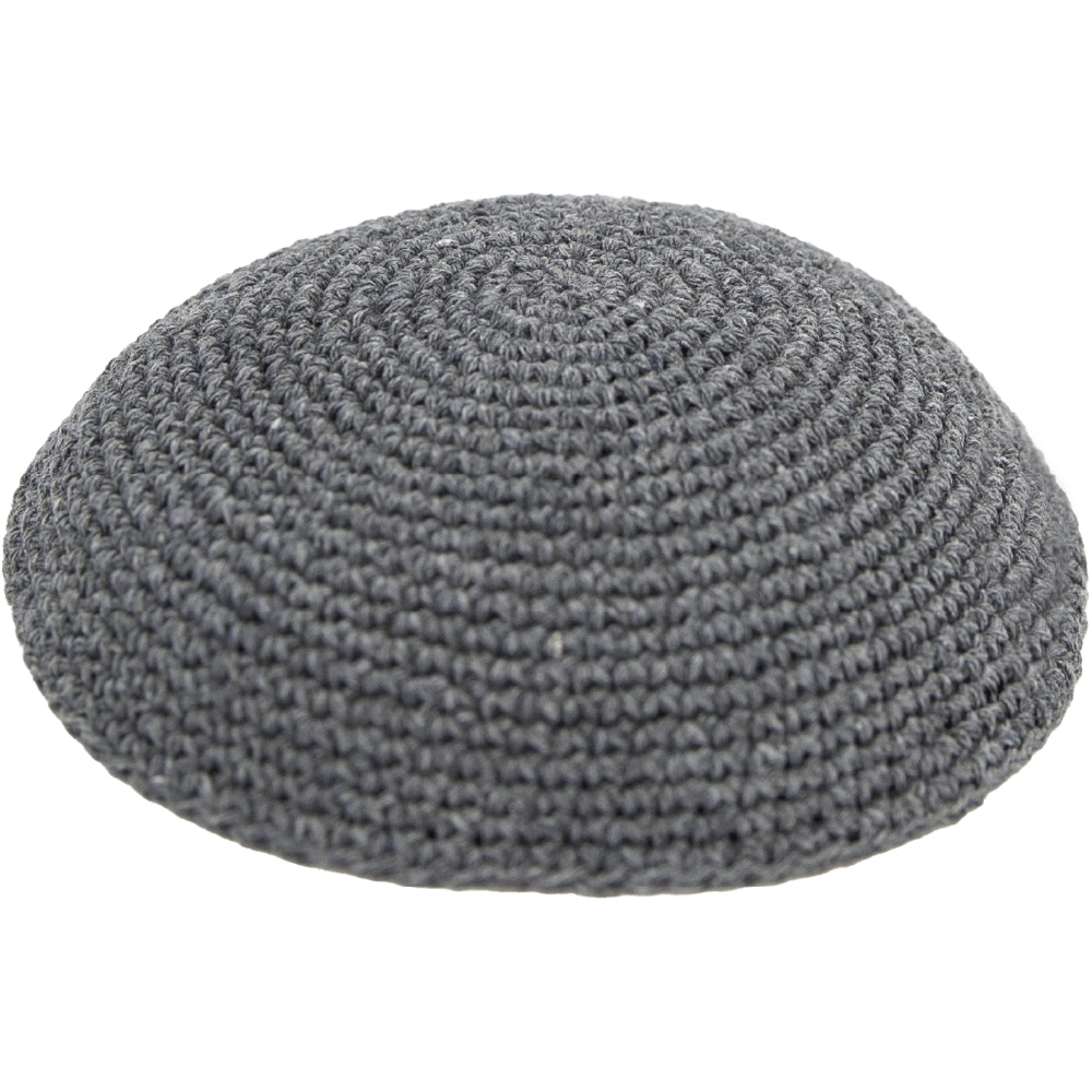 Knitted Kippah 19 cm- Plain Dark Gray - 12 pcs