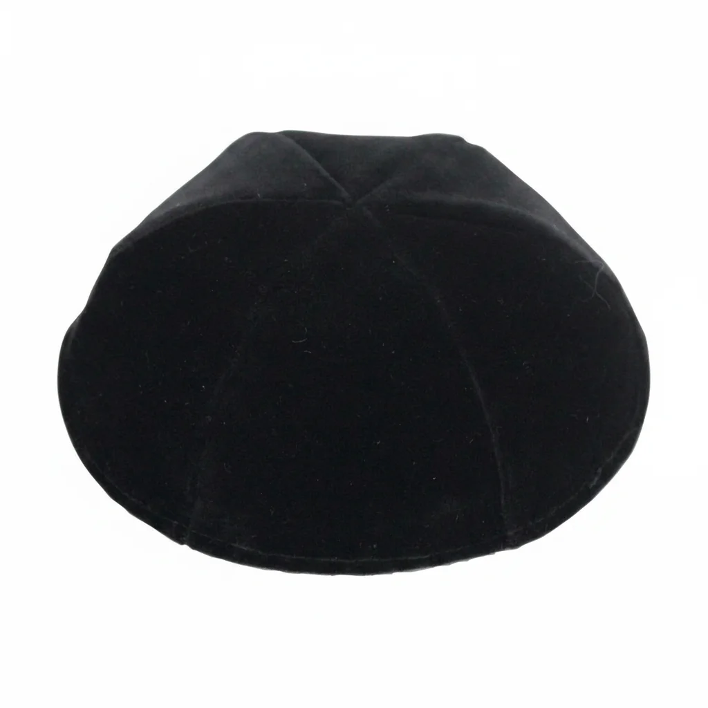 Velvet Plush Black Kippah 6 Parts, 19 cm Size 3 Without Rim