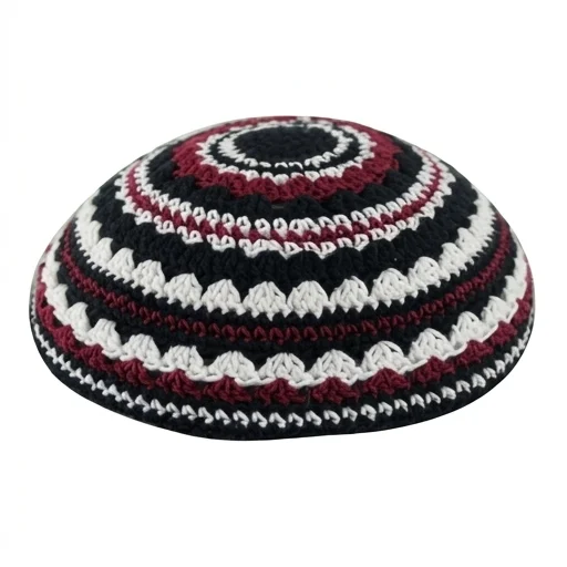 Knitted Kippah 18 cm- Black-white-maroon