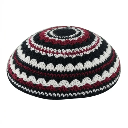 Knitted Kippah 20 cm- Black-white-maroon