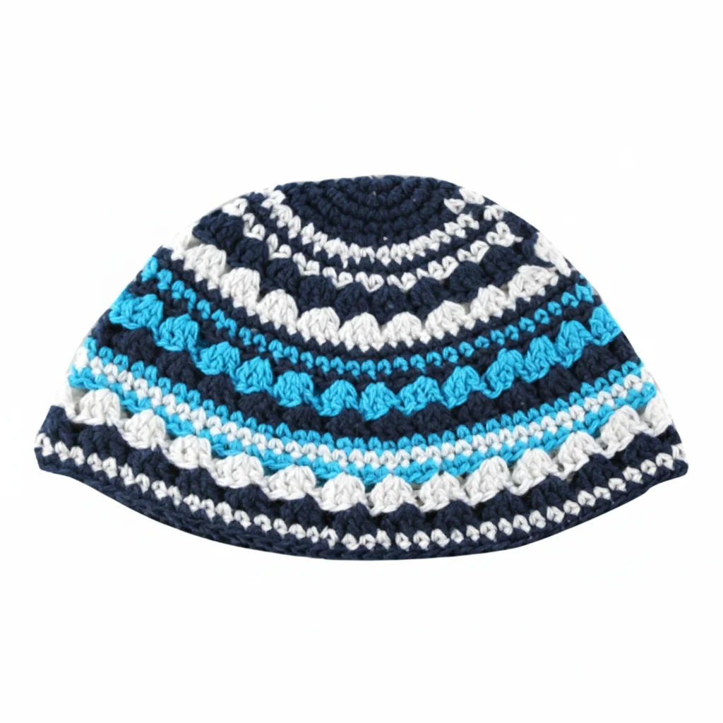 כיפה פריק 21 ס״מ פסים בגוון כחול כהה לבן ותכלת