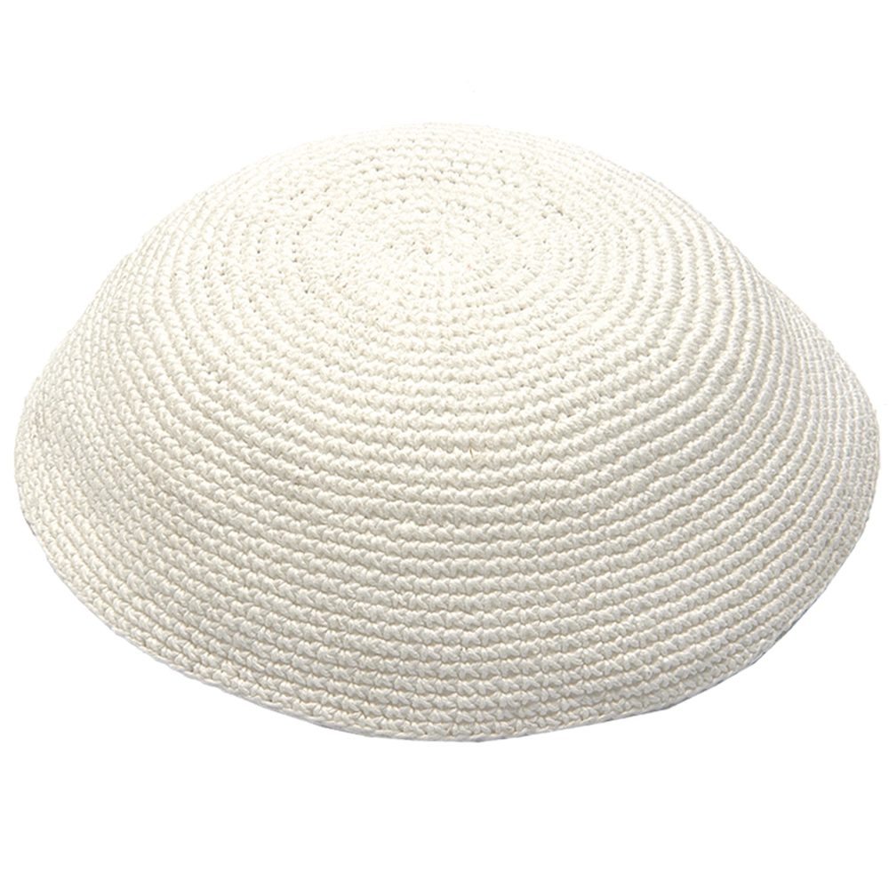 Knitted D.m.c Kippah 18 cm - White