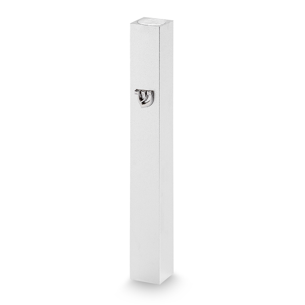 Aluminum Mezuzah 10 cm - Matte Silver with Silver Shin
