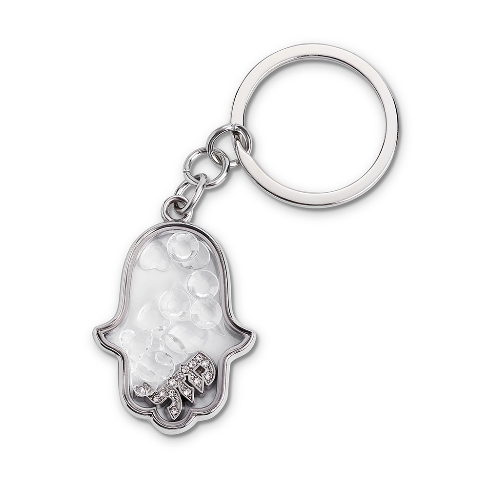 Keychain Hamsa Metal with Stones 4.5x3 cm - Silver