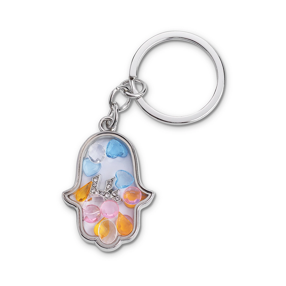 Keychain Hamsa Metal with Stones 4.5x3 cm - Silver
