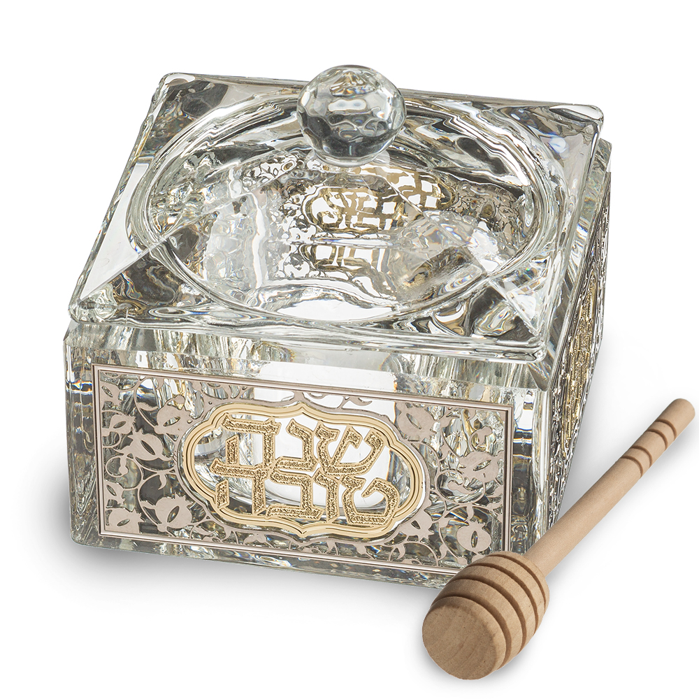 Crystal Honey Dish 7*7 cm with Metal Plaque