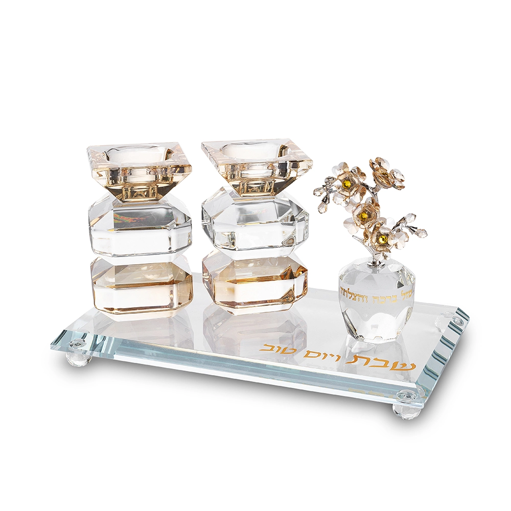 Set of Crystal Elegant Candlesticks, tray and tree