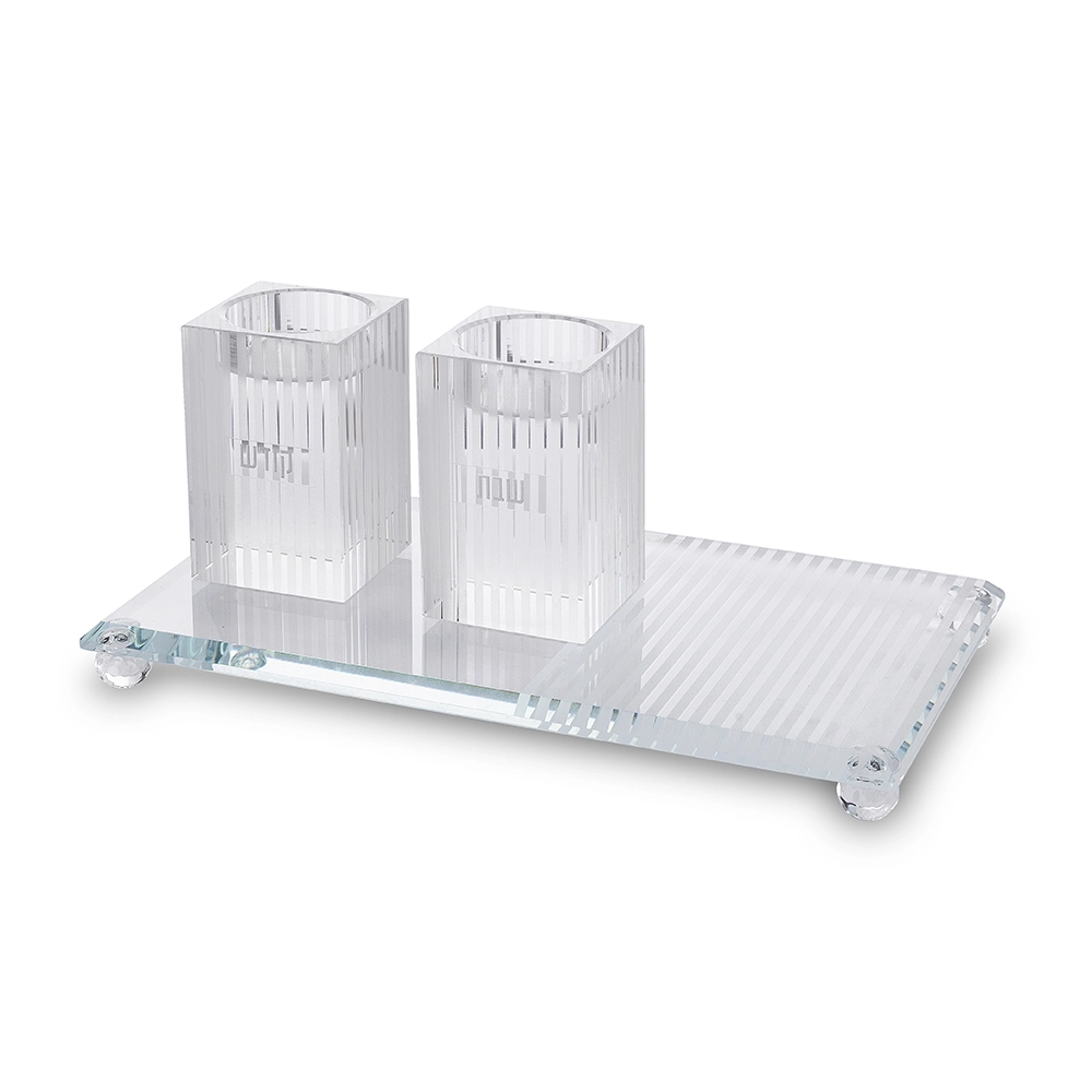 Set of Crystal Elegant Candlesticks and tray 23x13 cm