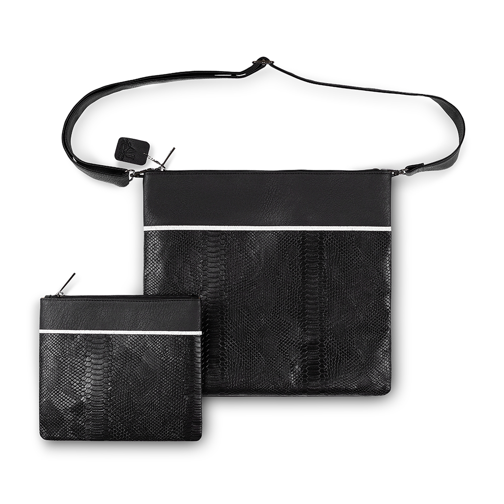 Faux Leather Tallit Tefillin Set 36x34 cm, Black with Embroidery