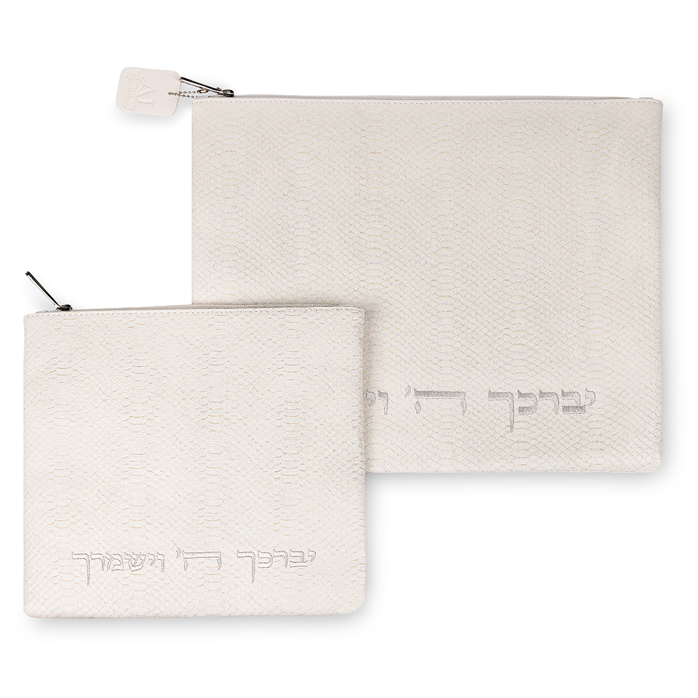 סט טלית תפילין דמוי עור שחור ריקמה יברכך 39×31 ס״מ