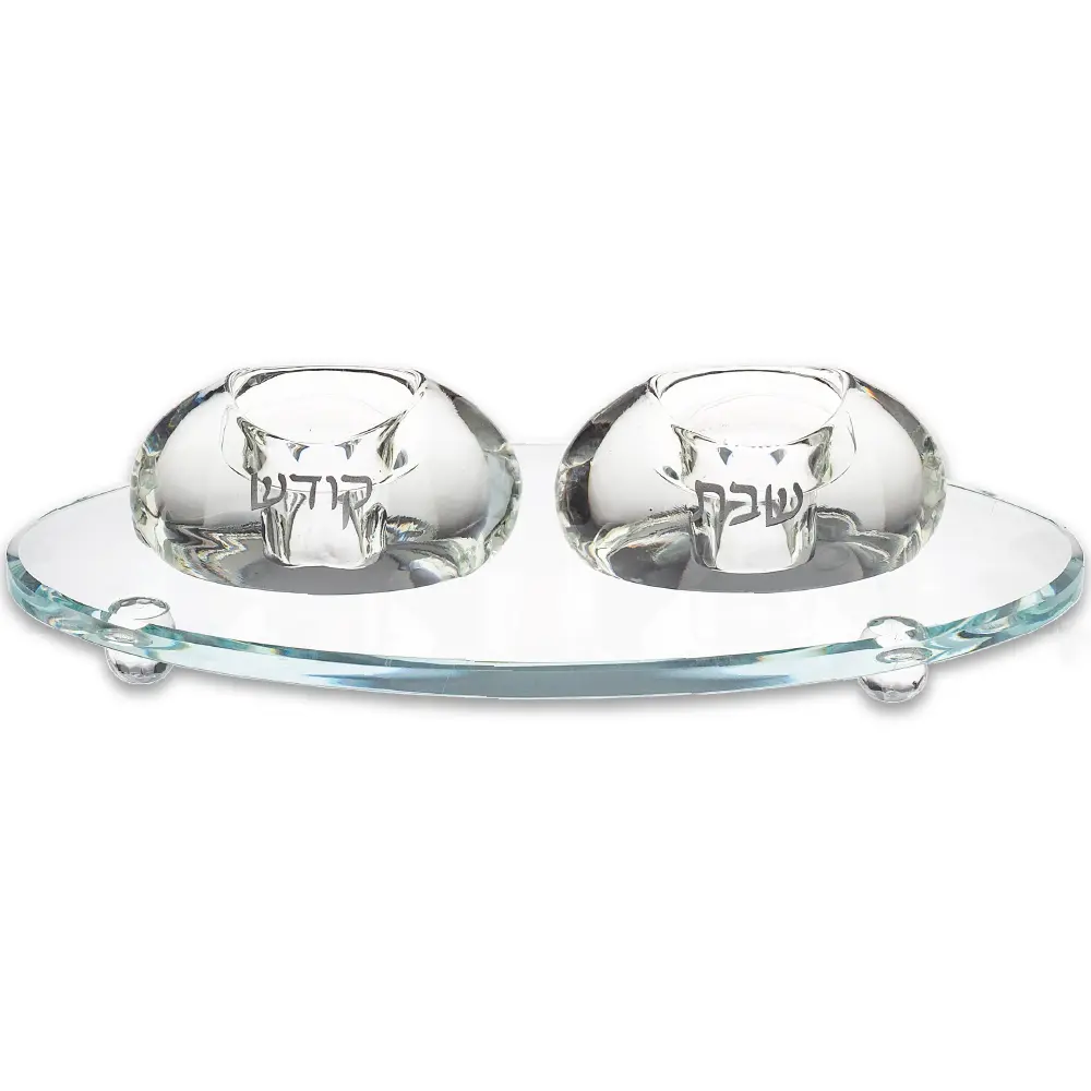 Crystal Elegant Candlesticks 4cm with Crystal Tray 24cm